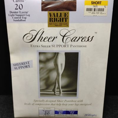 Worthington Pantyhose Sheer Caress Short Taupe #20 Light Support Leg Control Top